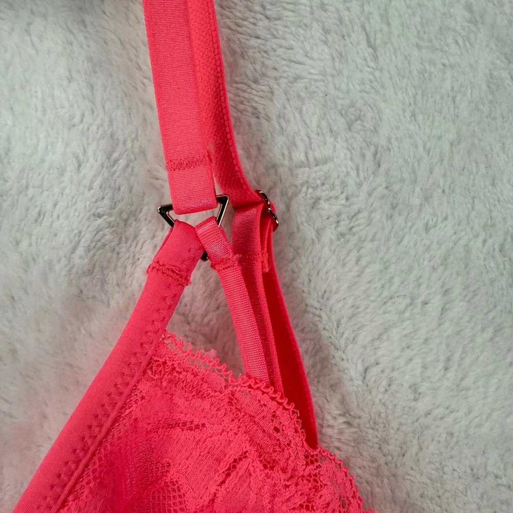 Aerie Real Good Lace Bralette Neon‎ Pink Floral V-Neck Mesh Longline Small
